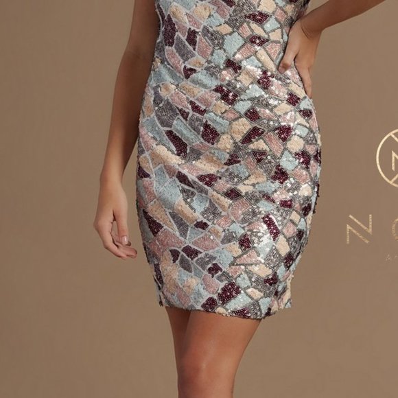 Short halter Neckline Multi Mini Prom Dress NXE713 - Picture 2 of 7